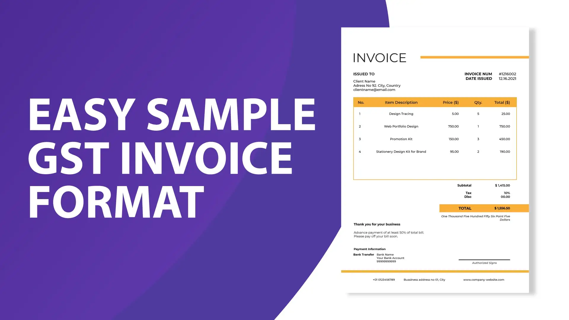 Easy Sample Gst Invoice Format Template In India