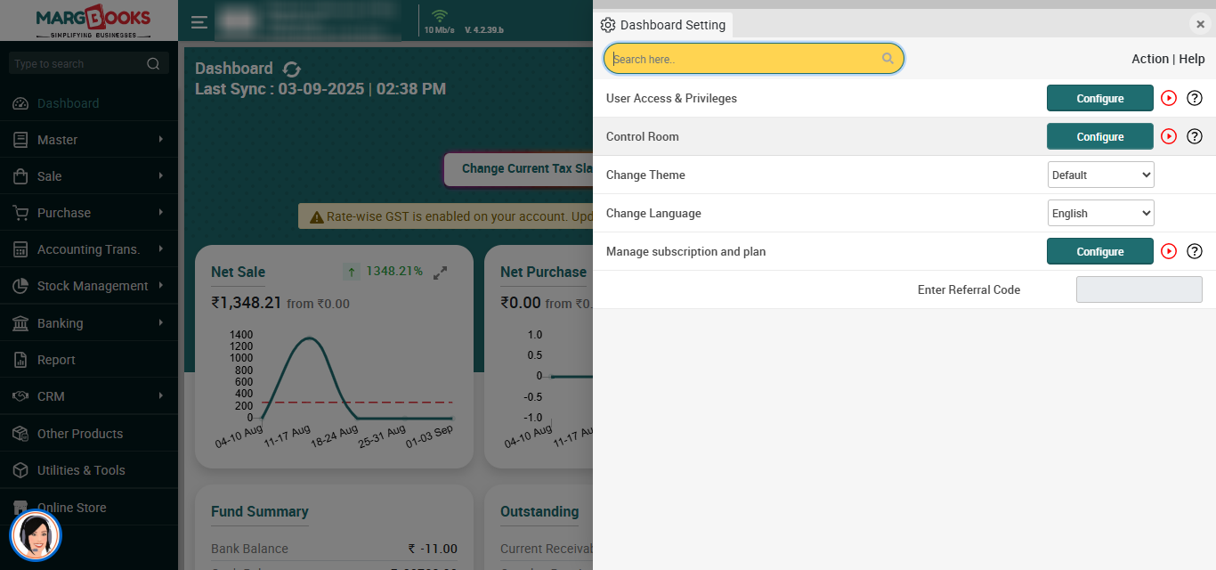 Deshboard Settings