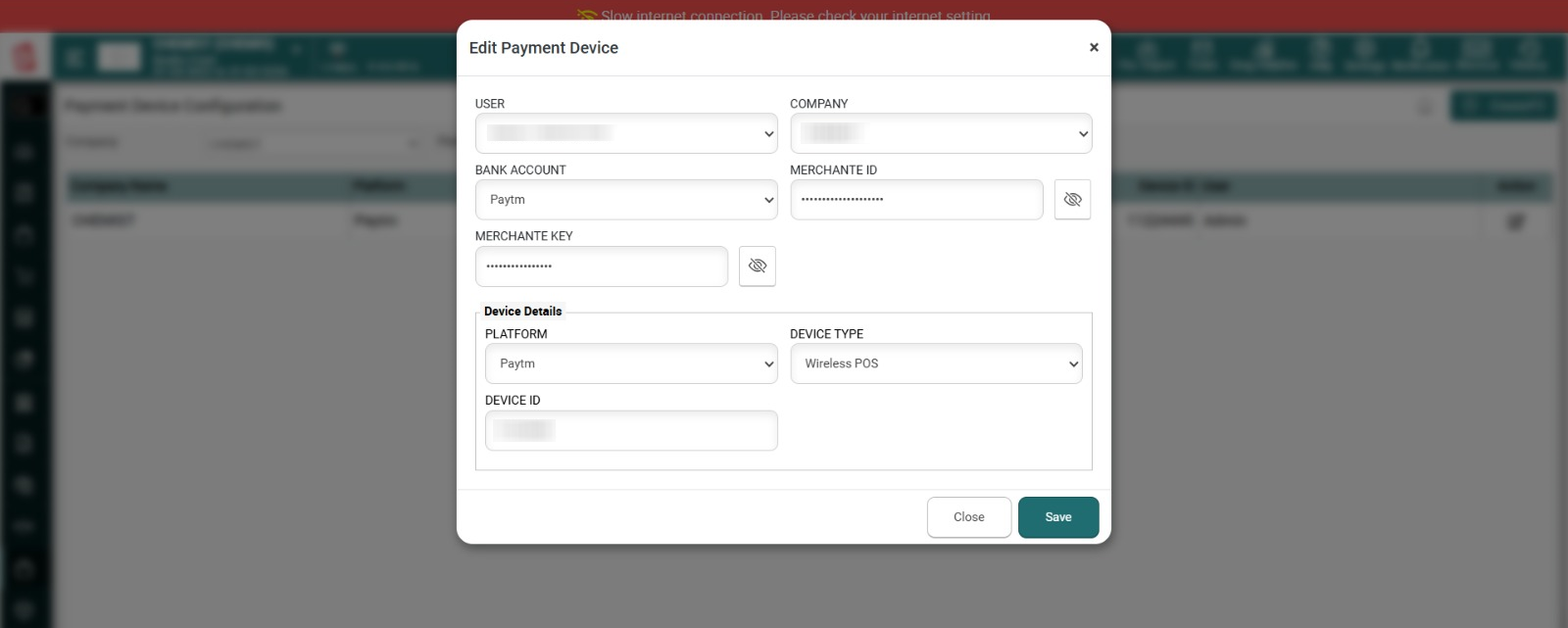 Create a Payment Device Master