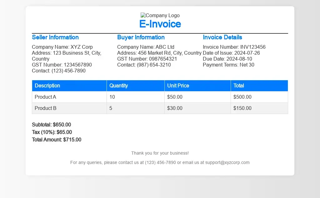 E Invoice Format