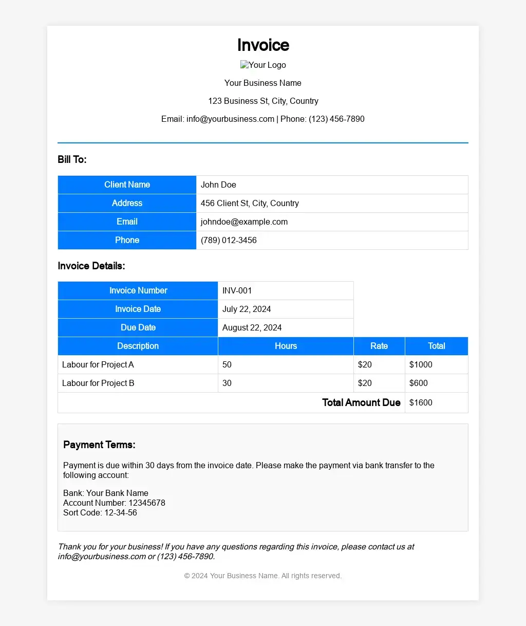 Labour Contractor Invoice