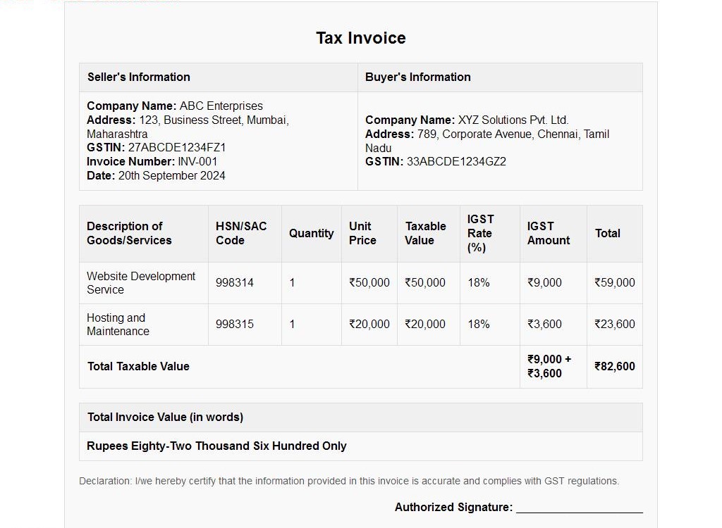 igst invoice format