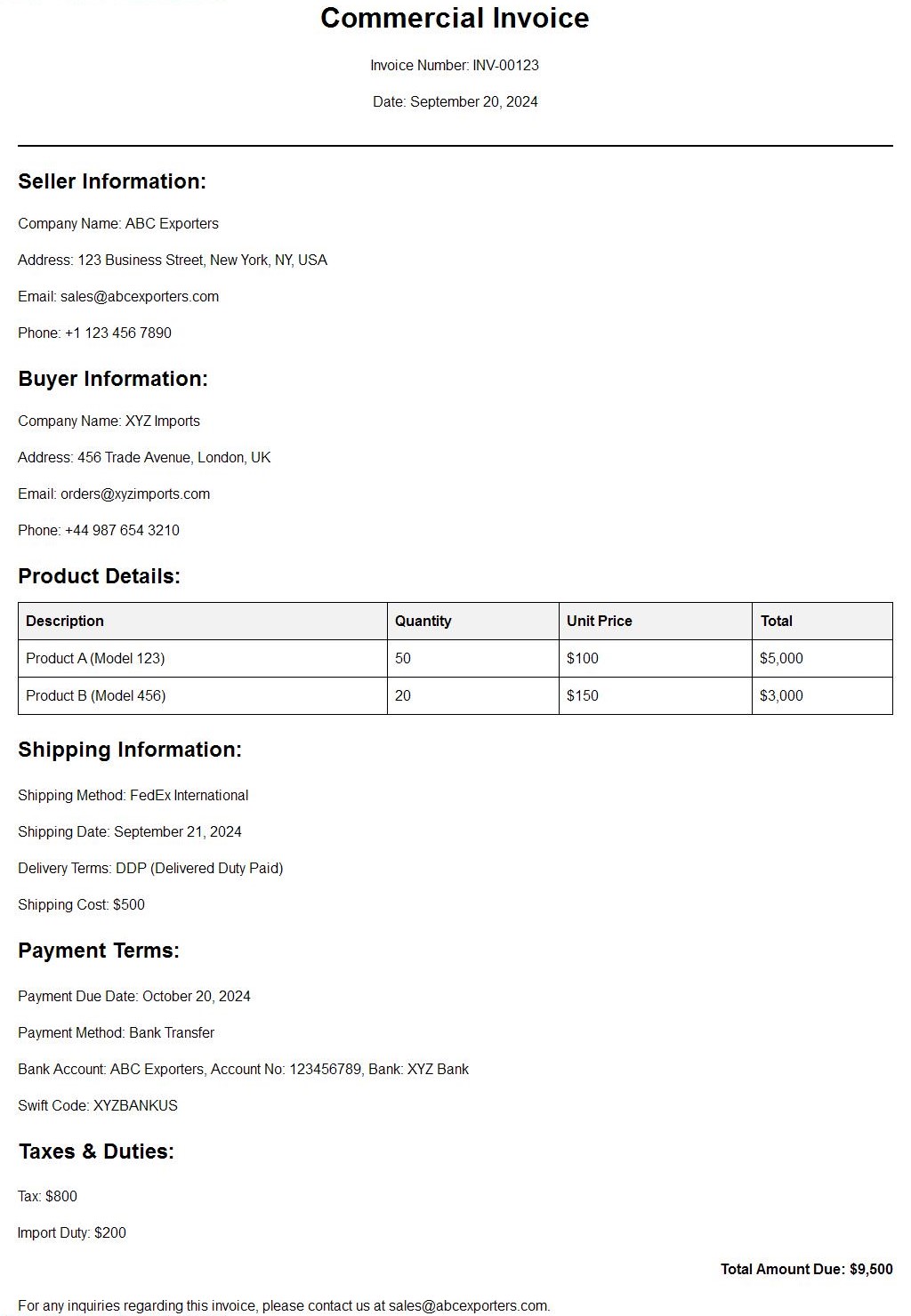 Commercial Invoice Format